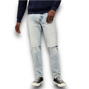 PacSun Mens Slim Fit Tapered Leg Light Ripped Distressed Jeans Light Wash 29x30*
